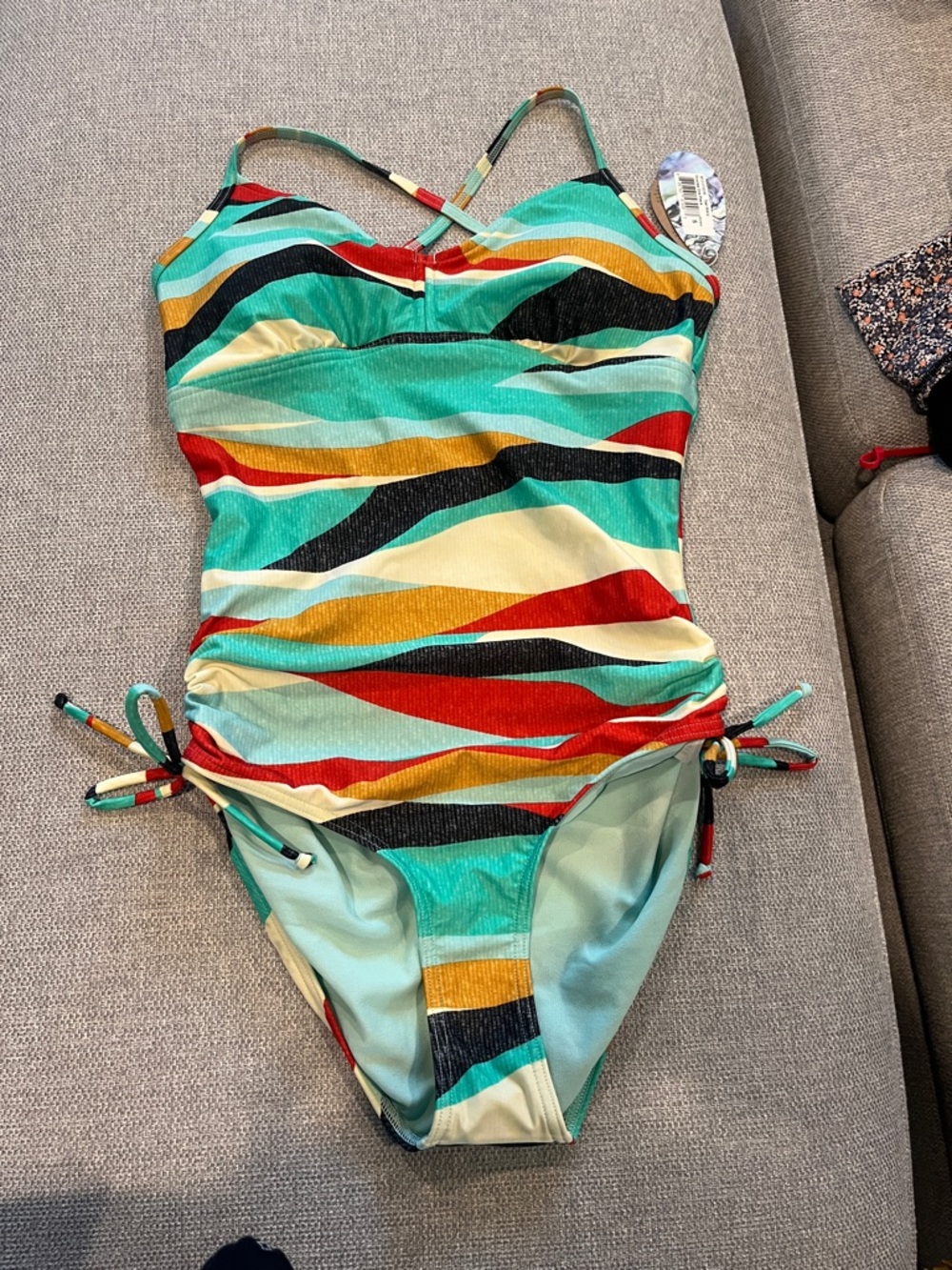 Prana Teal Wavy Moorea Multicolor Striped One-Piece Swimsuit - Teal & Red